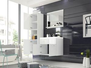 Mobilier baie Florena (alb + gri lucios) (fără baterie, cu sifon, cu lavoar). 1122163