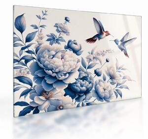 Tablou pe sticlă - Colibri deasupra florii (70x50 cm)