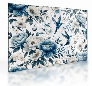 Tablou pe sticlă - Colibri cu flori (70x50 cm)