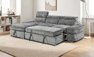 Colțar Extensibil Cremona KF7868 cu 2 Spații Depozitare, Șezlong Stânga, Gri