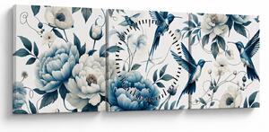 Tablou - Colibri cu flori (cu ceas) (90x30 cm)