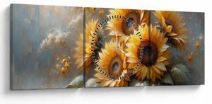 Tablou - Pictură cu floarea-soarelui (cu ceas) (90x30 cm)