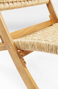 Scaun de grădină bej, cu picioare din lemn de salcie, șezut bej, stil scandinav și boho, cu brațe, Kare Design