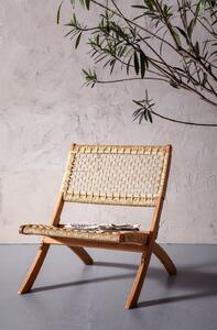 Scaun de grădină bej, cu picioare din lemn de salcie, șezut bej, stil scandinav și boho, cu brațe, Kare Design