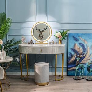 SEG3 - Set Masa toaleta, 100 cm, cosmetica, masa machiaj cu oglinda LED si scaun, masuta vanity - Gri-Auriu
