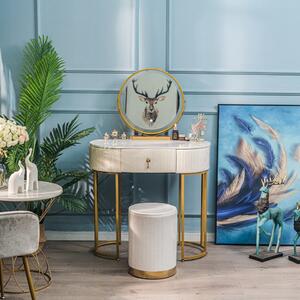SEA80 - Set Masa toaleta, 80 cm, cosmetica, masa machiaj cu oglinda LED si scaun, masuta vanity - Alb-Auriu