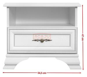 Noptiera KENTUKI alb alpin, raft deschis și un sertar, 54,5X41X47cm