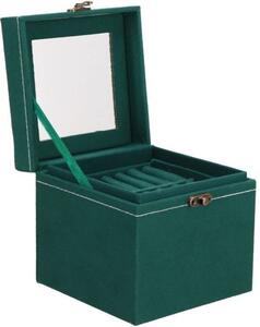 Cutie pentru bijuterii, velur, verde, cu oglinda, 12x12x12 cm, Springos