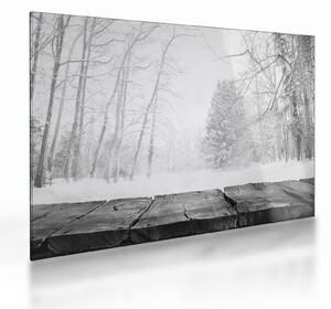 Tablou pe sticlă - Pier de lemn în timpul iernii (70x50 cm)