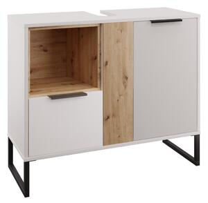 Dulap sub lavoar Cubin 03 (alb + stejar artisan). 1119512