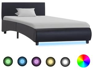 Cadru de pat cu LED, negru, 90 x 200 cm, piele ecologică