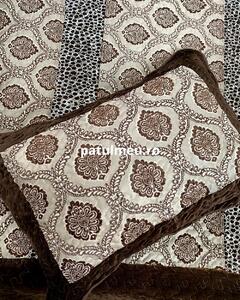 Cuvertura de Pat de Lux din Catifea + 2 Fete de Perna - Pat 2 Persoane - Maro Inchis