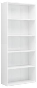 Bibliotecă cu 5 rafturi, alb extralucios, 80x30x189 cm, PAL