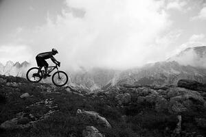 Fotografie Italy, Tyrol, senior biker riding on, Poncho