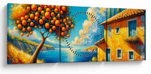 Tablou - Casă cu portocale II. (cu ceas) (90x30 cm)