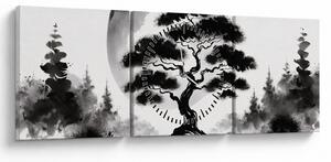 Tablou – Bonsai alb-negru (cu ceas) (90x30 cm)
