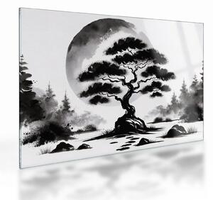Tablou pe sticlă – Bonsai alb-negru (70x50 cm)