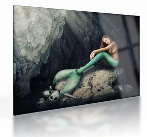 Tablou pe sticlă - Sirena pe stâncă (70x50 cm)