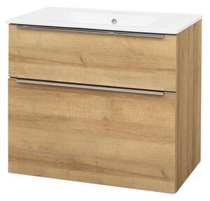 Mereo, Mereo Mailo, mobilier baie cu lavoar ceramic 81 cm, stejar Riviera, mâner cromat, MER-CN521