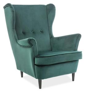 Fotoliu LORD, stofa catifelata verde - Bluvel 78/wenge, 82x92x101 cm