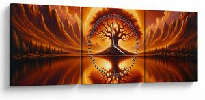 Tablou – Arbore în soare sângeriu (cu ceas) (90x30 cm)