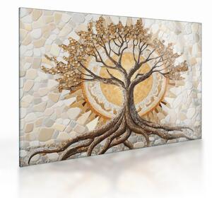 Tablou pe sticlă – Arborele vieții auriu în mozaic (70x50 cm)