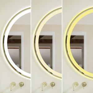 Oglindă Baie LED și Dezaburire Elit's Premium cu Senzor Touch, Lumina Rece, Caldă și Neutră, 70cm,rama Gold