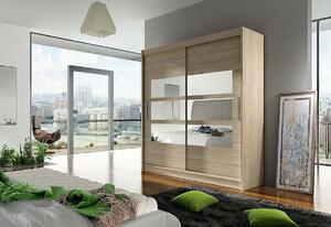 Dulap dormitor cu uşi glisante CARLA III cu oglindă, 180x215x57, alb mat