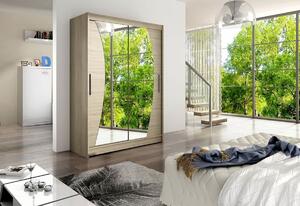 Dulap dormitor cu uși glisante STAWEN X cu oglindă, 150x200x58, ciocolata