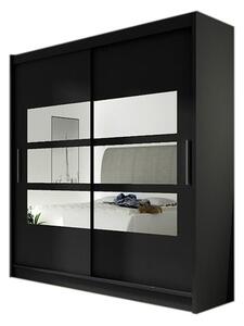 Dulap dormitor cu uşi glisante CARLA III cu oglindă, 180x215x57, negru mat