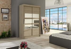 Dulap dormitor cu uşi glisante FLORIA V cu oglindă, 120x200x58, alb mat