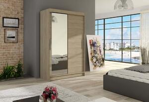 Dulap dormitor cu uşi glisante FLORIA VI cu oglindă, 120x200x58, alb mat