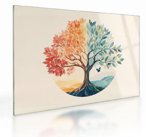 Tablou pe sticlă – Arbore dual cu fluture (70x50 cm)