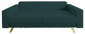 Canapea extensibila Alisson, cu lada de depozitare si picioare aurii, stofa p39 verde, 230x105x80