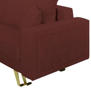 Canapea extensibila Alisson, cu lada de depozitare si picioare aurii, stofa p58 grena, 230x105x80