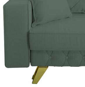 Canapea extensibila Alisson, cu lada de depozitare si picioare aurii, stofa p34 verde ou de rata, 230x105x80
