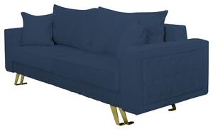 Canapea extensibila Alisson, cu lada de depozitare si picioare aurii, stofa p74 albastru, 230x105x80
