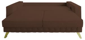 Canapea extensibila Alisson, cu lada de depozitare si picioare aurii, stofa p25 maro, 230x105x80