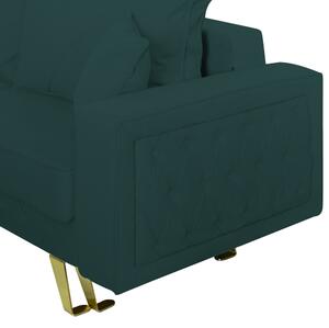Canapea extensibila Alisson, cu lada de depozitare si picioare aurii, stofa p39 verde, 230x105x80