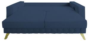 Canapea extensibila Alisson, cu lada de depozitare si picioare aurii, stofa p74 albastru, 230x105x80