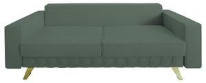 Canapea extensibila Alisson, cu lada de depozitare si picioare aurii, stofa p34 verde ou de rata, 230x105x80