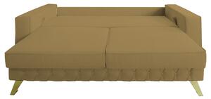 Canapea extensibila Alisson, cu lada de depozitare si picioare aurii, stofa p13 bej, 230x105x80