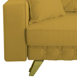 Canapea extensibila Alisson, cu lada de depozitare si picioare aurii, stofa p48 galben mustar, 230x105x80
