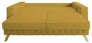 Canapea extensibila Alisson, cu lada de depozitare si picioare aurii, stofa p48 galben mustar, 230x105x80