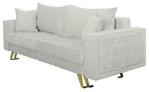 Canapea extensibila Alisson, cu lada de depozitare si picioare aurii, stofa p04 alb, 230x105x80