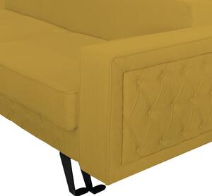 Canapea extensibila Alisson, cu lada de depozitare si picioare negre, stofa p48 galben mustar, 230x105x80