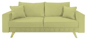 Canapea extensibila Alisson, cu lada de depozitare si picioare aurii, catifea v34 verde ou de rata, 230x105x80
