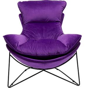 Fotoliu violet din catifea cu suport pentru picioare Hocker Snuggle 109x84 cm