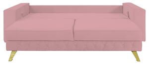Canapea extensibila Alisson, cu lada de depozitare si picioare aurii, catifea v63 roz pudra, 230x105x80