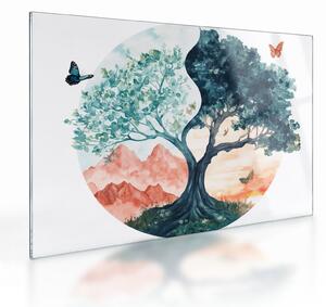 Tablou pe sticlă – Arbore acvarelă plin de viață (70x50 cm)